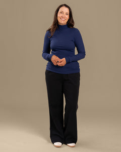 Ribbed Turtleneck Top Ocean Blue
