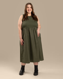 Poplin Top Dress Khaki
