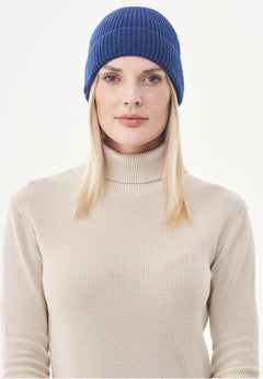 Ribbed Merino Wool Blend Beanie Petrol Blue