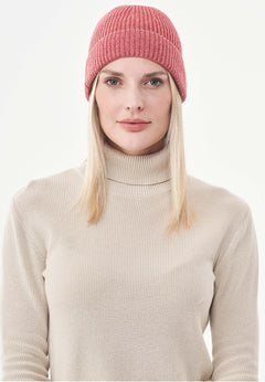 Ribbed Merino Wool Blend Beanie Red