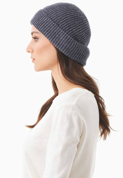 Ribbed Merino Wool Blend Beanie Antracite