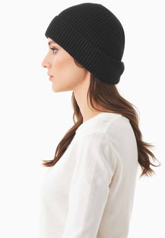 Ribbed Merino Wool Blend Beanie Black