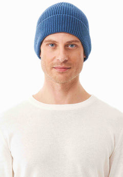 Ribbed Merino Wool Blend Beanie Blue