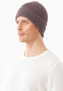 Ribbed Merino Wool Blend Beanie Light Brown