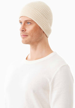 Ribbed Merino Wool Blend Beanie Off White