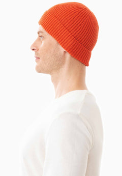 Ribbed Merino Wool Blend Beanie Saffron