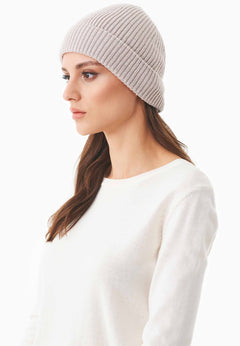 Ribbed Merino Wool Blend Beanie Stone