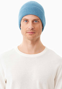 Ribbed Merino Wool Blend Beanie Turquoise