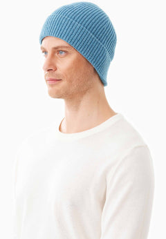 Ribbed Merino Wool Blend Beanie Turquoise