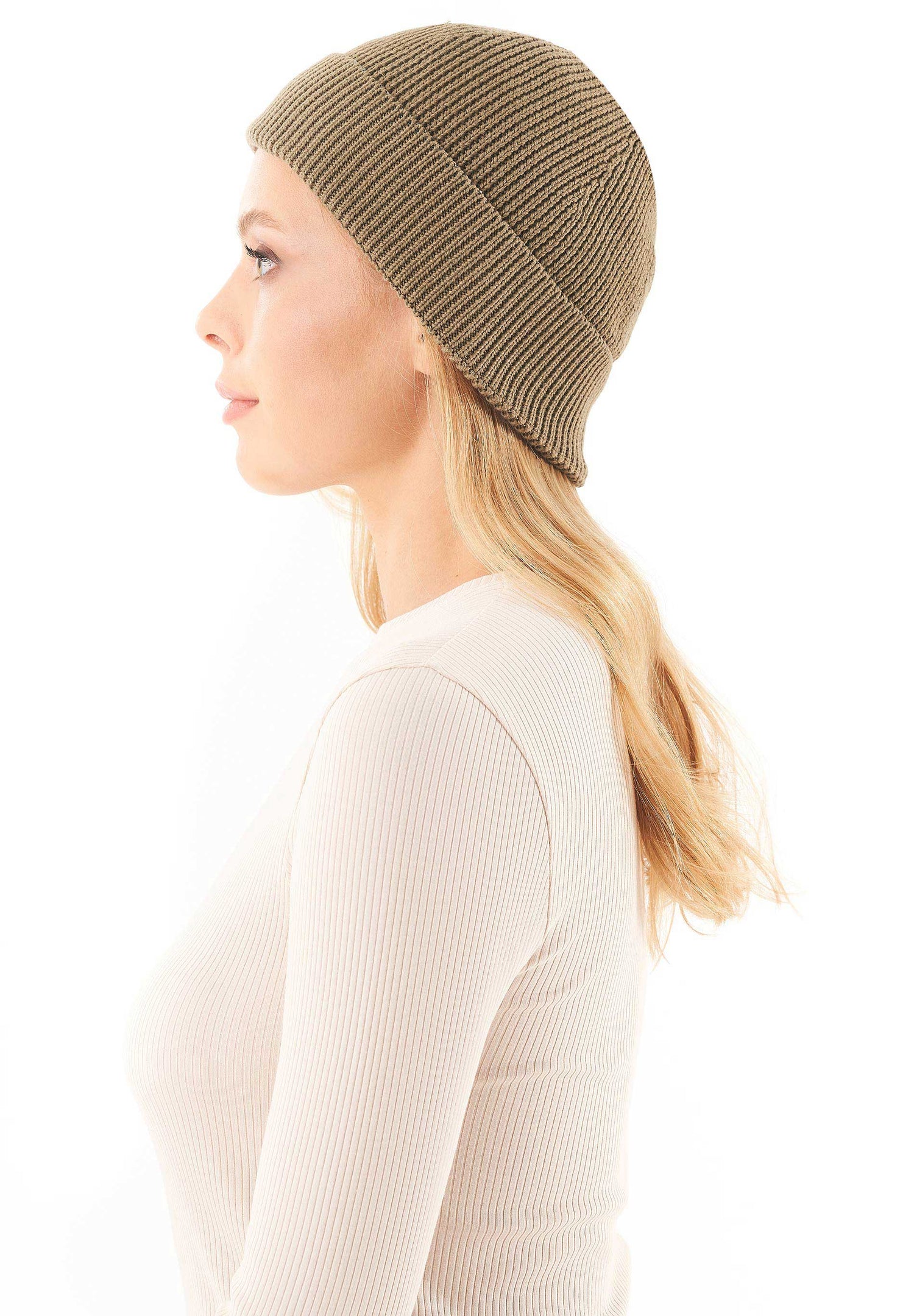 Knitted Organic Cotton Beanie Olive Oil