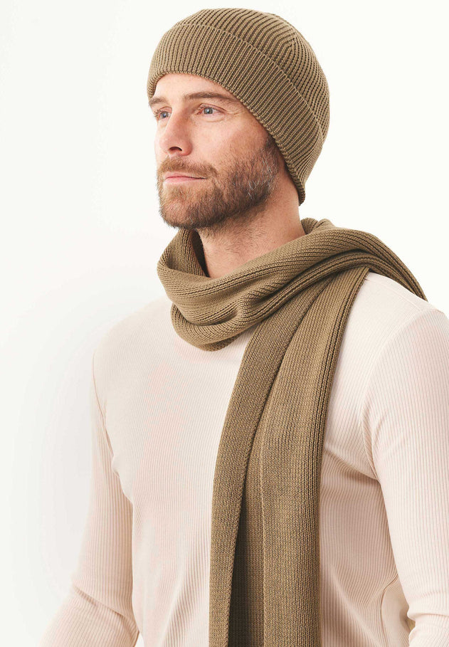 Knitted Organic Cotton Beanie Olive Oil