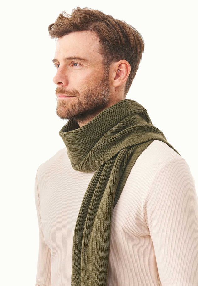 Knitted Organic Cotton Scarf Military Olive