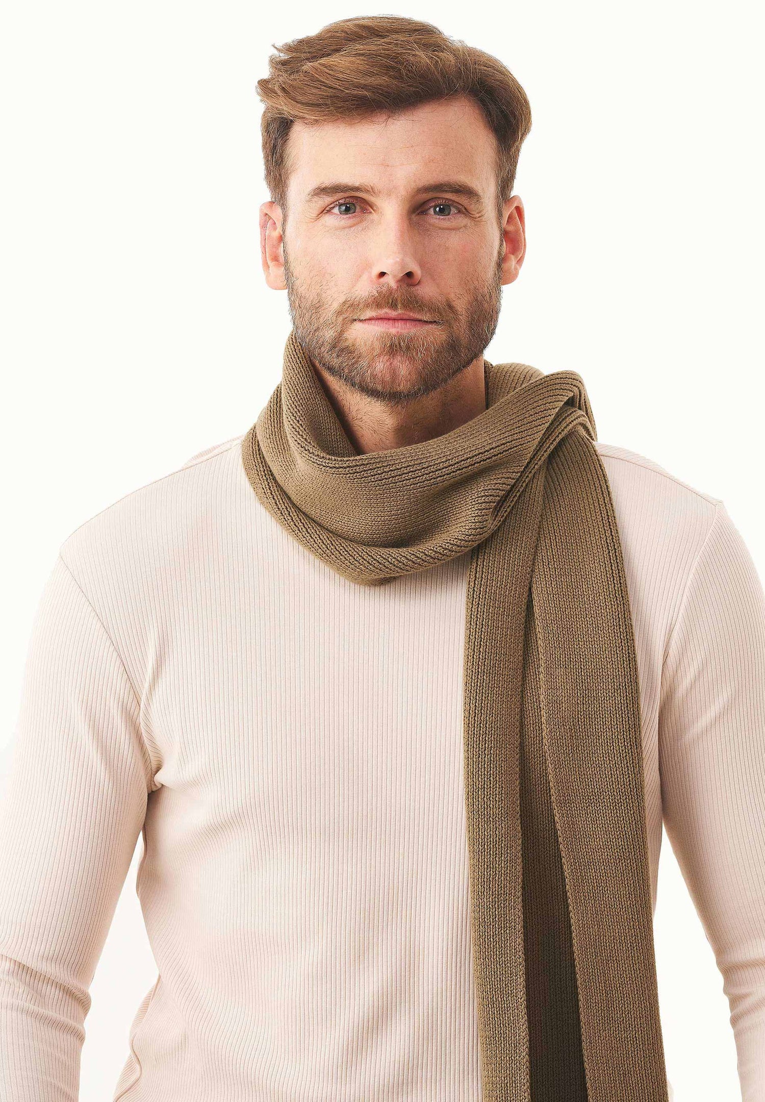 Knitted Organic Cotton Scarf Olive Oil