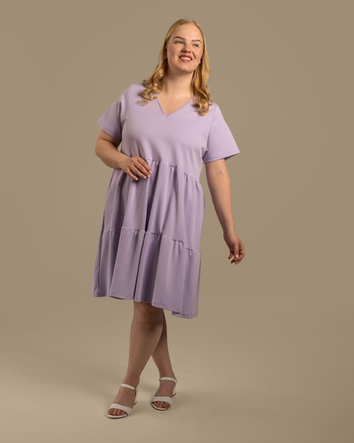 V-Neck Midi Dress Lavender