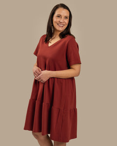 V-Neck Dress Mahogany