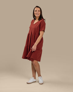 V-Neck Dress Mahogany