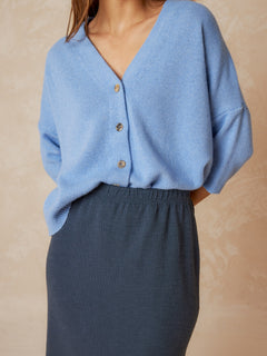 Knitted Cardigan Short Sleeve Blue