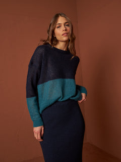 Two-Tone Knitted Sweater Blue