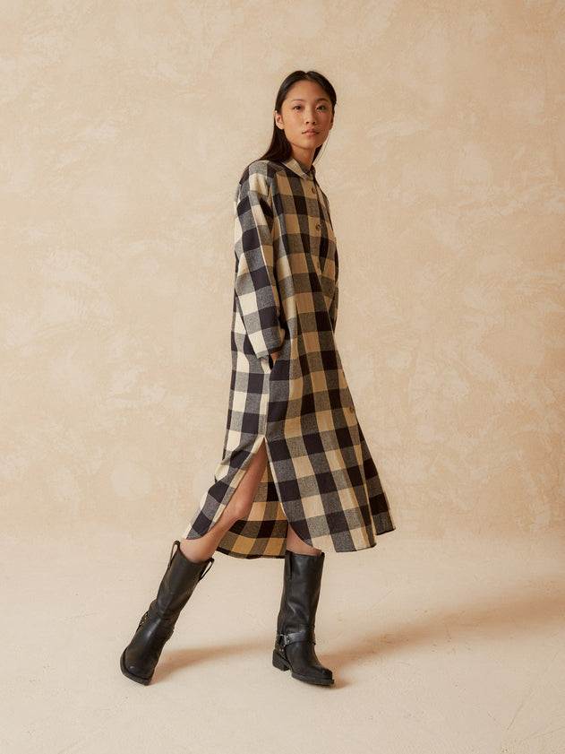 Vichy Check Shirt Dress Black