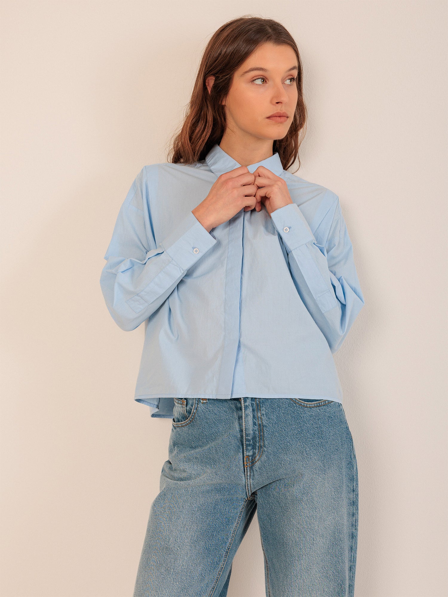 Cropped Poplin Shirt Sky