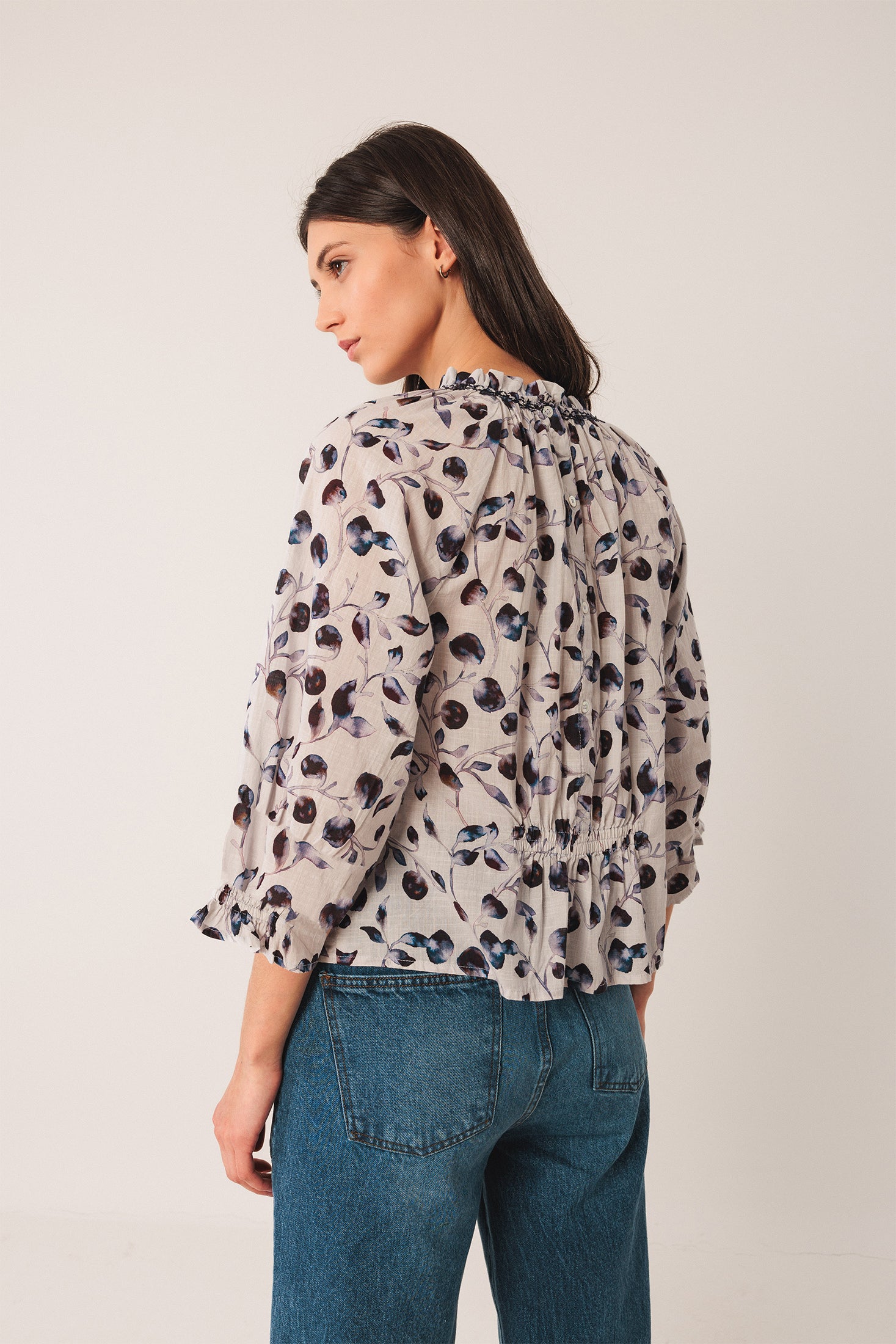 Elastic Cotton Blouse Blue