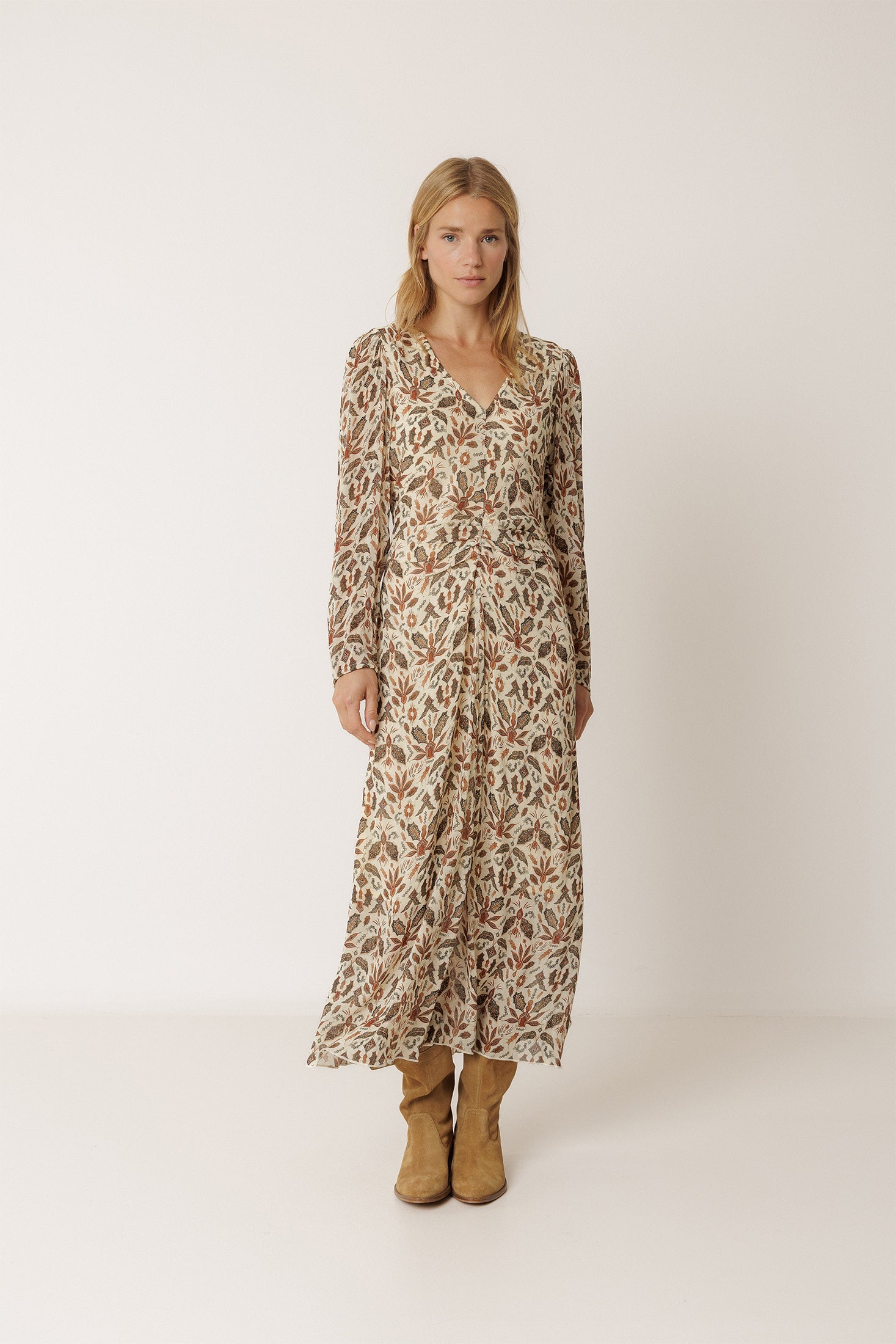 Lantern Sleeve Dress Beige