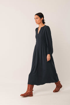 Crepe Cotton Dress Navy