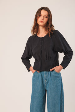 Crepe Cotton Blouse Navy