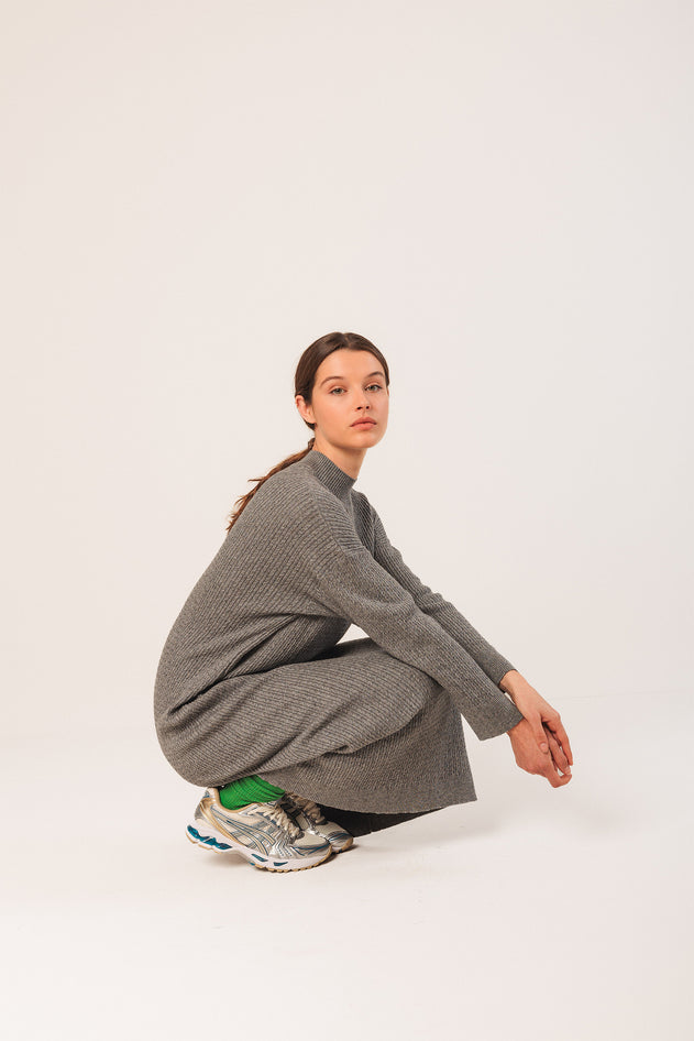 Wide Cable Knit Dress Grey