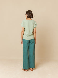 Rustic Effect Melange T-Shirt Cyan