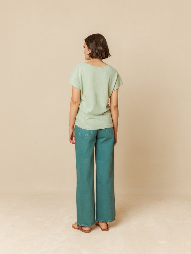 Rustic Effect Melange T-Shirt Cyan