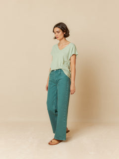 Rustic Effect Melange T-Shirt Cyan