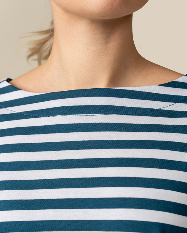 Boat Neck Shirt Petrol Stripes