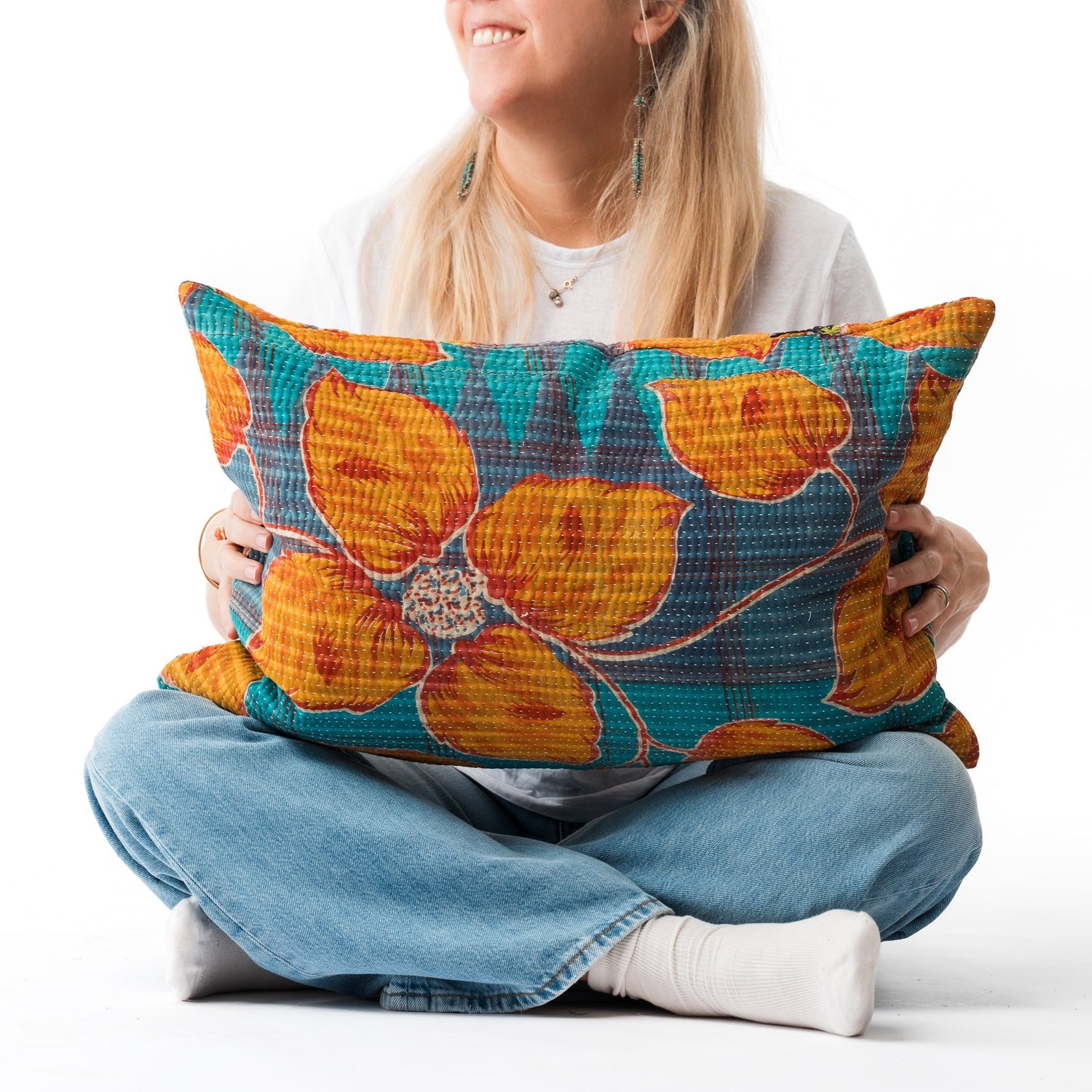 Vintage Kantha Pillowcase Star Flower-1