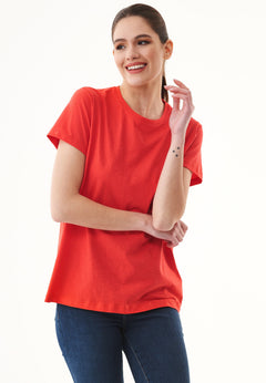 Naisten Pyöreä Kaula-aukko T-paita Dusty Red