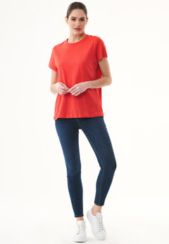 Naisten Pyöreä Kaula-aukko T-paita Dusty Red