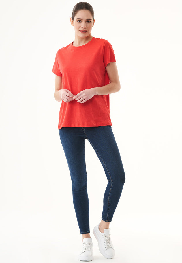 Naisten Pyöreä Kaula-aukko T-paita Dusty Red
