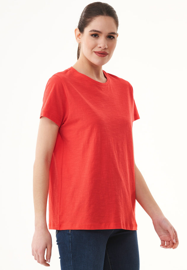 Naisten Pyöreä Kaula-aukko T-paita Dusty Red