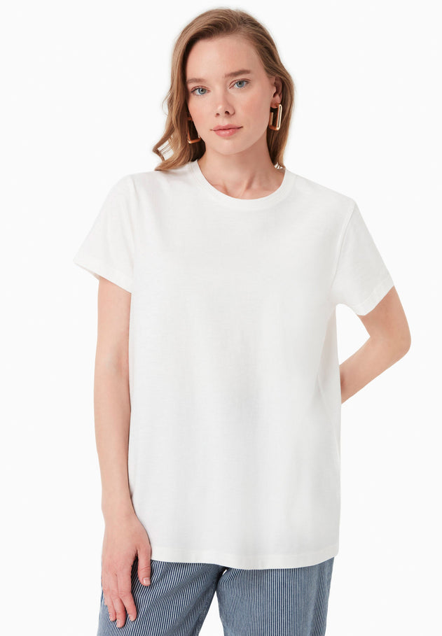 Women's Basic Round Neck T-Shirt Off White