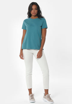 Women's Basic Round Neck T-Shirt Petrol Green