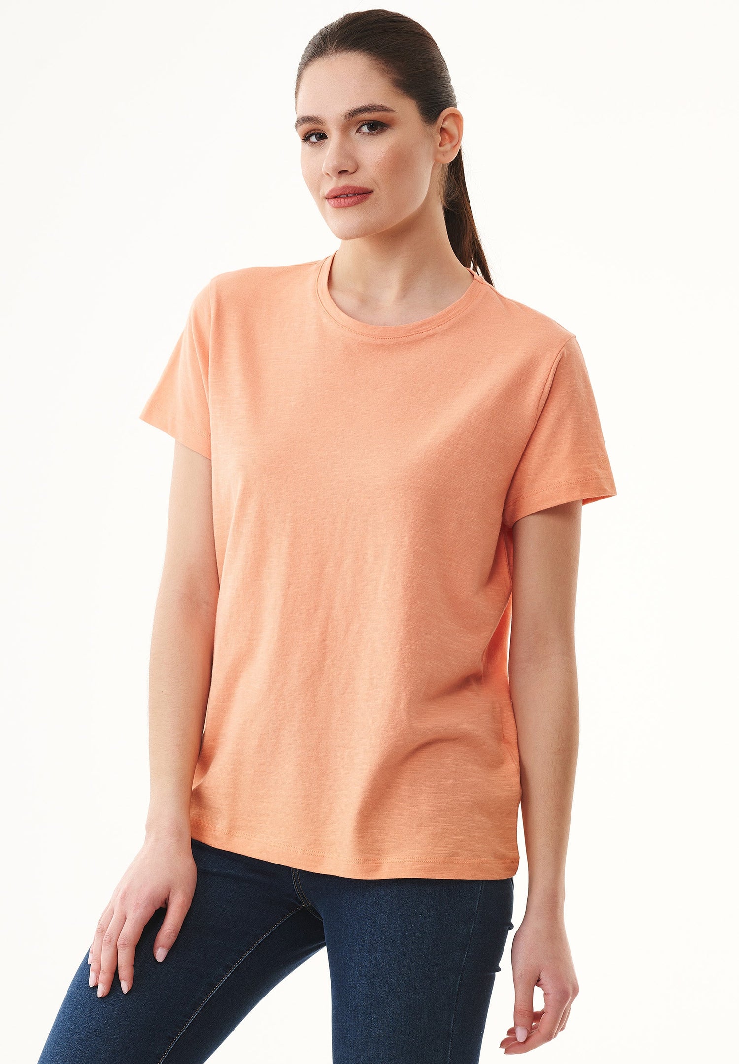 Women's Basic Round Neck T-Shirt Shell Coral