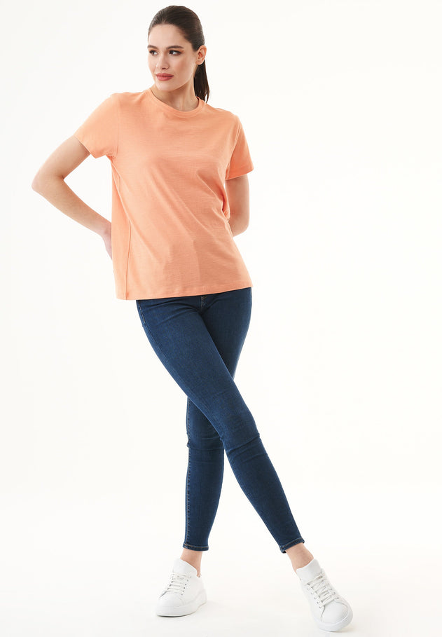 Women's Basic Round Neck T-Shirt Shell Coral