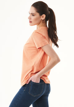 Women's Basic Round Neck T-Shirt Shell Coral