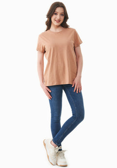 Women's Basic Round Neck T-Shirt Tan