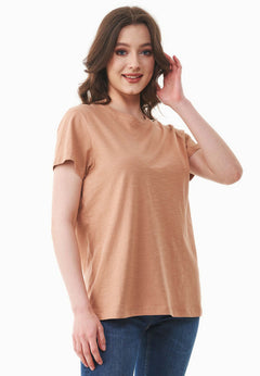 Women's Basic Round Neck T-Shirt Tan