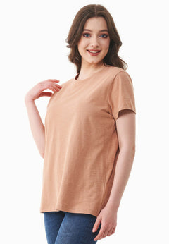 Women's Basic Round Neck T-Shirt Tan