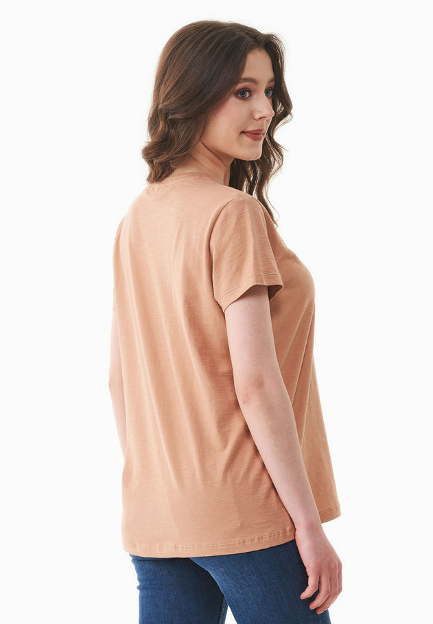 Women's Basic Round Neck T-Shirt Tan