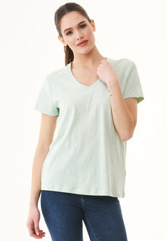 Women's Basic V-Neck T-Shirt Aqua Green