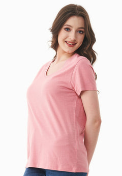 Women's Basic V-Neck T-Shirt Flamingo Pink