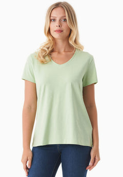 Women's Basic V-Neck T-Shirt Foam Green